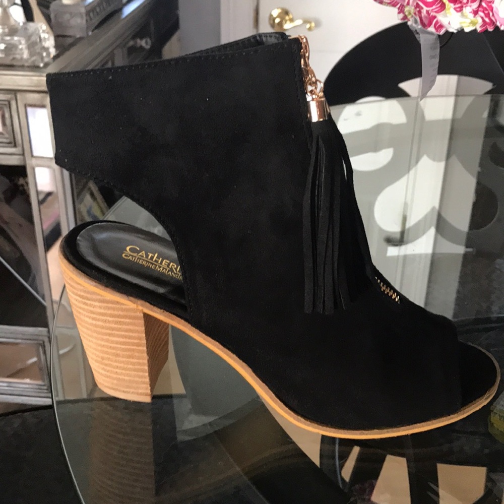 Peep Toe Black Tassel Booties